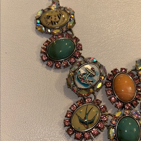 Betsey Johnson SET Nautical Anchor Sailor Pinup Statement Necklace Earrings EUC - Picture 5 of 11